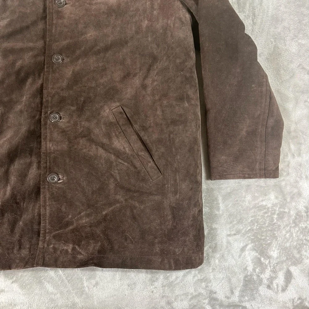 J.Crew Coat Mens Medium Brown Suede Leather Overcoat Wool Lined Single Breasted